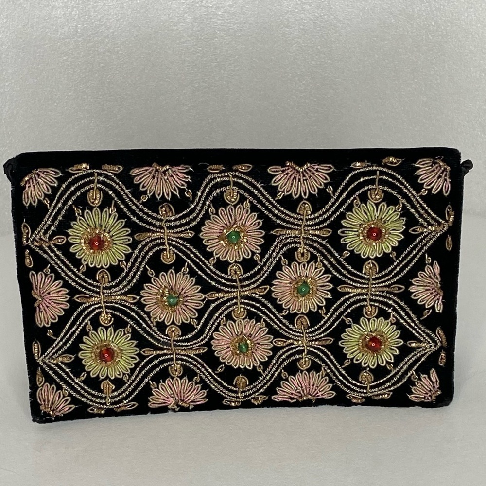 Beaded/Embroidered Evening Bag with shoulder strap Floral Design